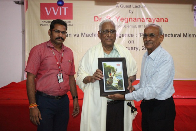 VVIT Joint Secretary Dr.S.Ramakrishna Paramahamsa felicitating Dr.B.Yagnanaryanan